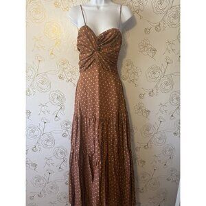 Manuel Ritz Dress Women’s size 4 Maxi Polka Dot Tan Pink Spaghetti Strap NEW 027